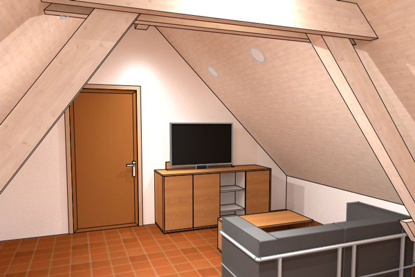 raumwunder | Umgestaltung Dachzimmer mit TV Möbel | Pläne